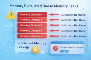 An image showing the problem of memory leak where memory gets exhausted due to non-removal of allocated memories